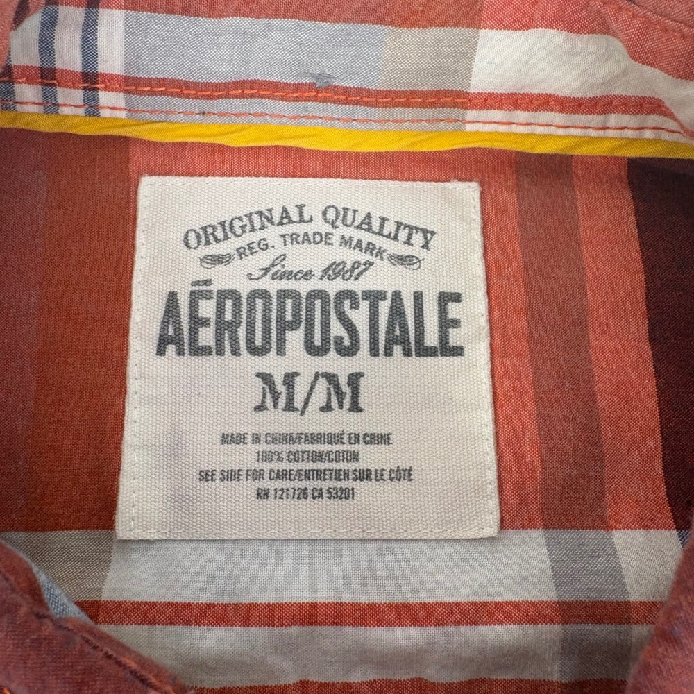 Aeropostale Mens Plaid Button Down Shirt Red Orange Blue Long Sleeve Size Medium - Picture 5 of 7